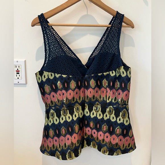 Anthropologie HD in Paris Yana Jacquard Peplum Top Blue Metallic Size US 10 - Picture 7 of 15